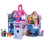 Căsuță de păpuși pliabilă cu 6 camere, familie, mobilier și accesorii