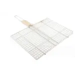 Grill dublu pentru grătar cu mâner din lemn, fier cromat 32x23 cm