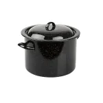 Oală emailată neagră 20 L cu capac, 36 cm, pentru gătit și conserve