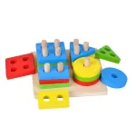 Sortator din lemn cu forme geometrice, 4 coloane, multicolor (3+ ani)