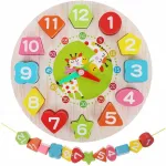 Ceas educativ din lemn pentru copii 3+, cu 12 cuburi forme și cifre în engleză
