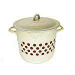 Oală emailată de 10L, bej cu buline, cu capac – din oțel emailat