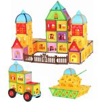 Set constructii magnetic, 130 piese, constructie 3d castel, masinuta, varsta 6+, procart