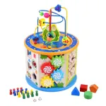 Cub educativ Montessori 8 în 1 din lemn pentru copii 1–6 ani, multicolor