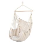 Hamac tip scaun bej 100x130 cm cu 2 perne si bara din lemn, 150 kg