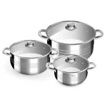 Set 3 cratite din inox Perfect Home 20/24/26 cm cu capace din sticla