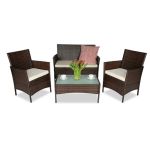 Set mobilier de grădină 4 piese din ratan PE cu structură metalică, maro