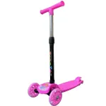 Trotinetă pliabilă pentru copii cu 3 roți și LED multicolor, înălțime reglabilă, roz
