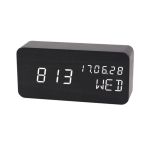 Ceas digital LED din MDF cu oră, dată, temperatură și 3 alarme, negru