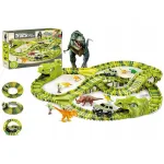Pistă circuit mașinuțe Dino Park cu 240 piese flexibile, 8 dinozauri și mașinuță electrică