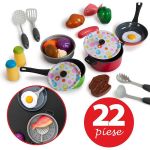 Set accesorii bucatarie pentru copii, 22 piese cu oale metalice si alimente, multicolor