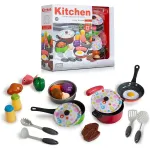 Set accesorii bucatarie pentru copii, 22 piese cu oale metalice si alimente, multicolor