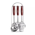 Set ustensile de bucatarie din otel inoxidabil, 6 piese cu suport, Perfect Home