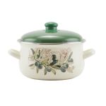 Oală emailată 20 cm cu capac, 3,3 L, model olivă, pentru toate plitele