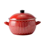 Oală emailată Perfect Home 6 L cu capac, roșie cu buline, 24 cm