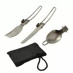Set tacâmuri pliabile din inox pentru camping și drumeții, 3 piese cu husă