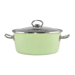 Oală emailată verde Elite 20 cm, 2,5 L, cu capac din sticlă, compatibilă inducție