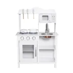 Bucătărie din lemn și MDF pentru copii, cu microunde, chiuvetă și accesorii, albă 60x30x85 cm