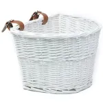 Coș frontal detașabil pentru bicicletă din ratan alb, cu curele, 21x36x24 cm