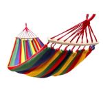 Hamac dublu multicolor cu tije din lemn, 150x200 cm, sustine 200 kg