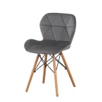 Scaun de bucatarie scandinav din catifea gri, cu picioare din lemn natur