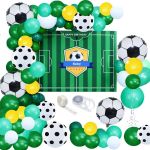 Kit arcadă baloane tematic Fotbal, 59 piese, cu fundal Happy Birthday