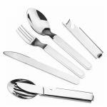 Set de tacâmuri pentru turism, 4 piese, cu toc și deschizător integrat