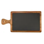 Tavă de servire din piatră naturală cu mâner din lemn de acacia, 26x18 cm