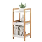 Bibliotecă Homelux cu ramă din bambus și 3 rafturi MDF, 72 cm, alb