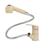 Robinet de bucătărie Leziter Carol bej, cu duș extractabil și finisaj efect granit