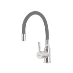 Baterie mixer chiuvetă cu piedestal Leziter Corin, gura flexibilă 360°, gri-crom
