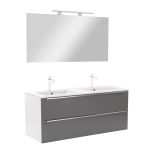 Set mobilier baie Leziter Vario Trim 120 cm, suspendat, alb-antracit, cu lavoar si oglinda