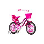 Bicicletă pentru fete 12 inch Visitor Little Heart, cu roți ajutătoare și coș