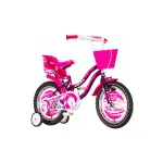 Bicicletă pentru fete 12 inch Visitor Little Heart, cu roți ajutătoare și coș
