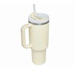 Pahar termo din inox 1183 ml cu pai, capac etans si maner, albastru deschis