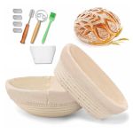 Set 2 coșuri din rattan pentru dospirea pâinii, rotund și oval, cu accesorii