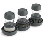 Set 3 perii pentru vase cu dozator de sapun 75 ml si suport, universal