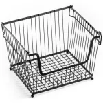 Coș metalic negru pentru fructe și legume, cu mânere, stivuibil 32 cm