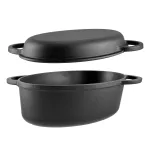 Tavă ovală din fontă 2 în 1 cu capac, 32x22 cm, mânere laterale