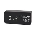 Ceas LED digital de birou cu temperatură/umiditate, 3 alarme, MDF negru