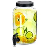 Dozator de băuturi din sticlă cu robinet, 3,2 L, capac negru cu filet