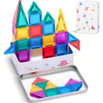 Set magnetic de construcție STEM, 56 piese mini multicolore, forme geometrice 3,75 cm