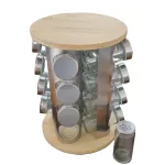 Suport rotativ pentru condimente cu 16 borcane, bambus și inox