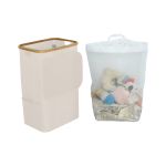 Coș de rufe Leziter 100L bej, cu sac detașabil și cadru bambus, 44x33x67 cm