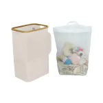 Coș de rufe Leziter 100L bej, cu sac detașabil și cadru bambus, 44x33x67 cm