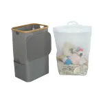 Coș de rufe Leziter 100L gri cu sac detașabil, cadru bambus 44x33x67 cm