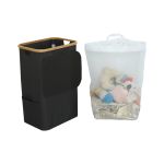 Coș de rufe Leziter 100L negru, cu sac detașabil și cadru bambus, 44x33x67 cm