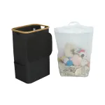 Coș de rufe Leziter 100L negru, cu sac detașabil și cadru bambus, 44x33x67 cm