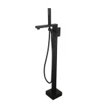 Baterie cadă freestanding Leziter Vina, negru mat, cu duș de mână 150 cm