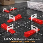 Set 100 pene pentru nivelare placi ceramice Procart, 90 mm, 23 mm, reutilizabile